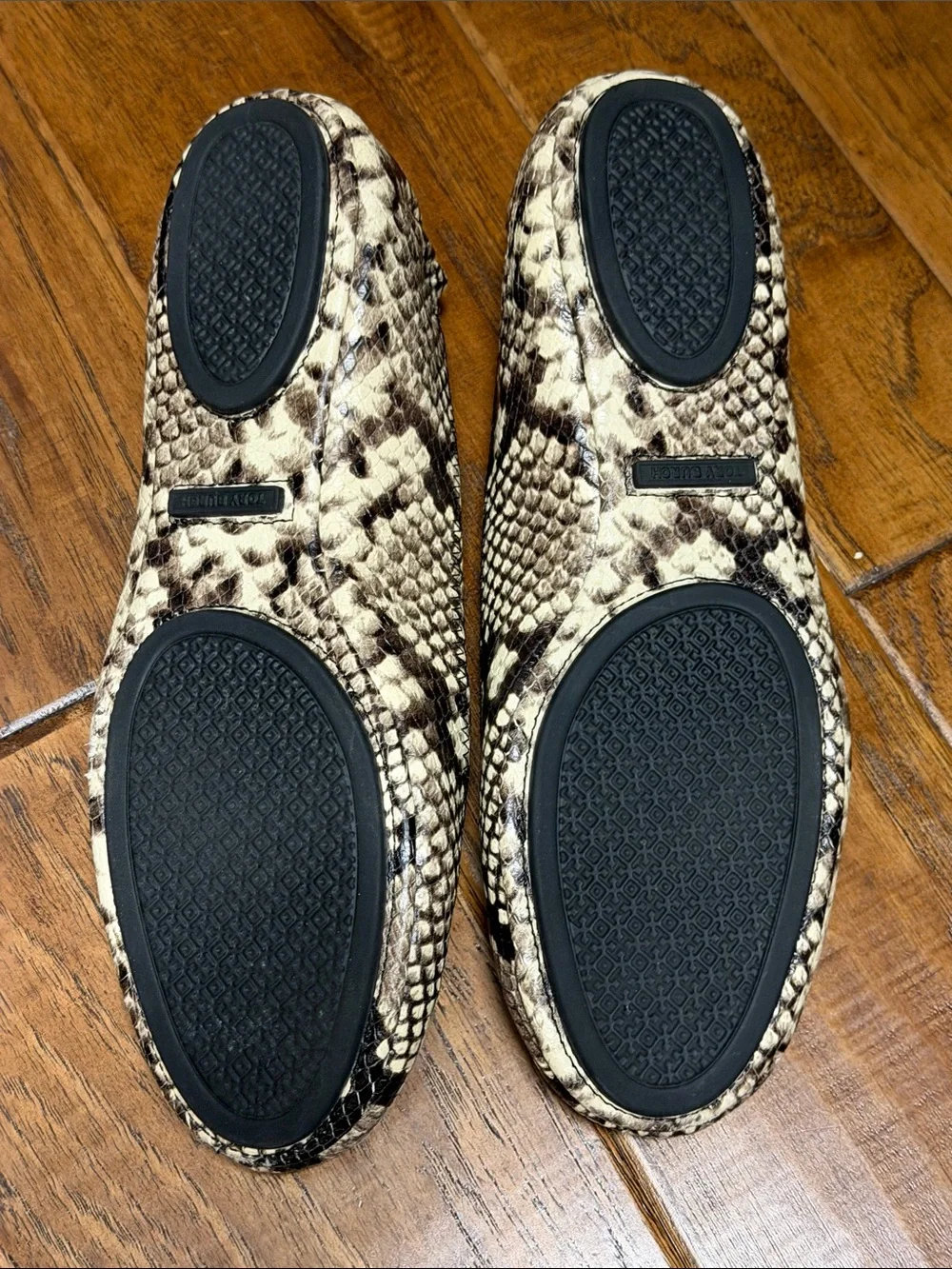 Tory Burch Beige Snake-Print Leather Ballet Flats
